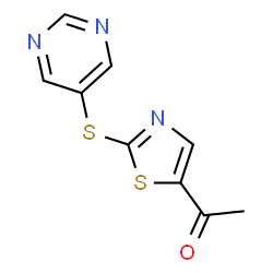 ChemSpider 2D Image | 1-[2-(5-Pyrimidinylsulfanyl)-1,3-thiazol-5-yl]ethanone | C9H7N3OS2