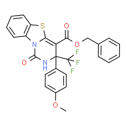 ChemSpider 2D Image | Benzyl 3-(4-methoxyphenyl)-1-oxo-3-(trifluoromethyl)-2,3-dihydro-1H-pyrimido[6,1-b][1,3]benzothiazole-4-carboxylate | C26H19F3N2O4S