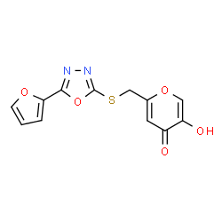 ChemSpider 2D Image | 2-({[5-(2-Furyl)-1,3,4-oxadiazol-2-yl]sulfanyl}methyl)-5-hydroxy-4H-pyran-4-one | C12H8N2O5S