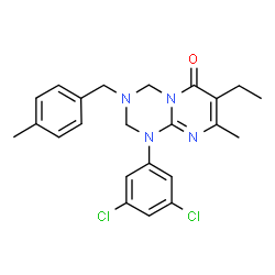 ChemSpider 2D Image | 1-(3,5-Dichlorophenyl)-7-ethyl-8-methyl-3-(4-methylbenzyl)-1,2,3,4-tetrahydro-6H-pyrimido[1,2-a][1,3,5]triazin-6-one | C23H24Cl2N4O