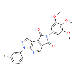ChemSpider 2D Image | 3-(3-Fluorophenyl)-1-methyl-7-(3,4,5-trimethoxyphenyl)pyrazolo[3,4-b]pyrrolo[3,4-d]pyridine-6,8(3H,7H)-dione | C24H19FN4O5