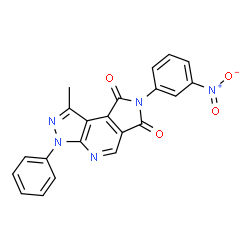 ChemSpider 2D Image | 1-Methyl-7-(3-nitrophenyl)-3-phenylpyrazolo[3,4-b]pyrrolo[3,4-d]pyridine-6,8(3H,7H)-dione | C21H13N5O4
