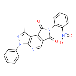 ChemSpider 2D Image | 1-Methyl-7-(2-nitrophenyl)-3-phenylpyrazolo[3,4-b]pyrrolo[3,4-d]pyridine-6,8(3H,7H)-dione | C21H13N5O4