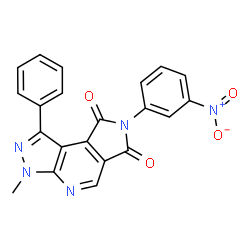ChemSpider 2D Image | 3-Methyl-7-(3-nitrophenyl)-1-phenylpyrazolo[3,4-b]pyrrolo[3,4-d]pyridine-6,8(3H,7H)-dione | C21H13N5O4