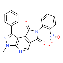 ChemSpider 2D Image | 3-Methyl-7-(2-nitrophenyl)-1-phenylpyrazolo[3,4-b]pyrrolo[3,4-d]pyridine-6,8(3H,7H)-dione | C21H13N5O4