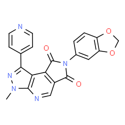 ChemSpider 2D Image | 7-(1,3-Benzodioxol-5-yl)-3-methyl-1-(4-pyridinyl)pyrazolo[3,4-b]pyrrolo[3,4-d]pyridine-6,8(3H,7H)-dione | C21H13N5O4