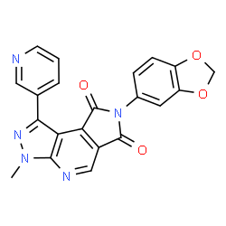 ChemSpider 2D Image | 7-(1,3-Benzodioxol-5-yl)-3-methyl-1-(3-pyridinyl)pyrazolo[3,4-b]pyrrolo[3,4-d]pyridine-6,8(3H,7H)-dione | C21H13N5O4