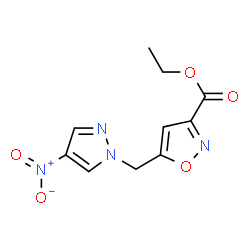 ChemSpider 2D Image | Ethyl 5-[(4-nitro-1H-pyrazol-1-yl)methyl]-1,2-oxazole-3-carboxylate | C10H10N4O5
