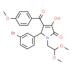 ChemSpider 2D Image | 5-(3-Bromophenyl)-1-(2,2-dimethoxyethyl)-3-hydroxy-4-(4-methoxybenzoyl)-1,5-dihydro-2H-pyrrol-2-one | C22H22BrNO6