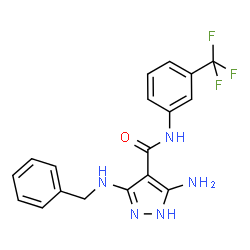 ChemSpider 2D Image | 5-Amino-3-(benzylamino)-N-[3-(trifluoromethyl)phenyl]-1H-pyrazole-4-carboxamide | C18H16F3N5O