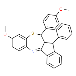 ChemSpider 2D Image | 9-Methoxy-6-(4-methoxyphenyl)-5-phenyl-5a,6-dihydro-5H-benzo[b]indeno[1,2-e][1,4]thiazepine | C30H25NO2S