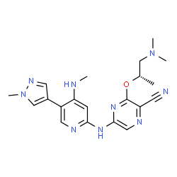 ChemSpider 2D Image | 3-{[(2S)-1-(Dimethylamino)-2-propanyl]oxy}-5-{[4-(methylamino)-5-(1-methyl-1H-pyrazol-4-yl)-2-pyridinyl]amino}-2-pyrazinecarbonitrile | C20H25N9O