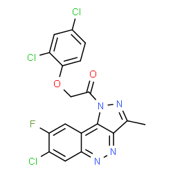 ChemSpider 2D Image | 1-(7-Chloro-8-fluoro-3-methyl-1H-pyrazolo[4,3-c]cinnolin-1-yl)-2-(2,4-dichlorophenoxy)ethanone | C18H10Cl3FN4O2