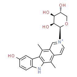 ChemSpider 2D Image | 9-Hydroxy-2-(beta-D-lyxopyranosyl)-5,11-dimethyl-6H-pyrido[4,3-b]carbazol-2-ium | C22H23N2O5