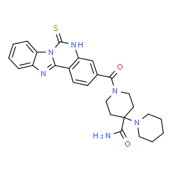 ChemSpider 2D Image | 1'-[(6-Thioxo-5,6-dihydrobenzimidazo[1,2-c]quinazolin-3-yl)carbonyl]-1,4'-bipiperidine-4'-carboxamide | C26H28N6O2S