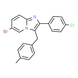 ChemSpider 2D Image | 6-Bromo-2-(4-chlorophenyl)-3-(4-methylbenzyl)imidazo[1,2-a]pyridine | C21H16BrClN2