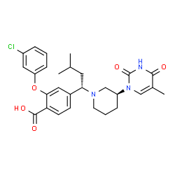 ChemSpider 2D Image | 2-(3-Chlorophenoxy)-4-{(1S)-3-methyl-1-[(3S)-3-(5-methyl-2,4-dioxo-3,4-dihydro-1(2H)-pyrimidinyl)-1-piperidinyl]butyl}benzoic acid | C28H32ClN3O5