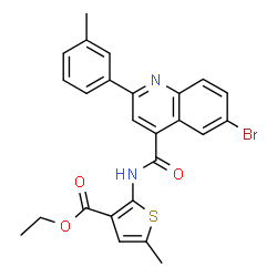 ChemSpider 2D Image | Ethyl 2-({[6-bromo-2-(3-methylphenyl)-4-quinolinyl]carbonyl}amino)-5-methyl-3-thiophenecarboxylate | C25H21BrN2O3S