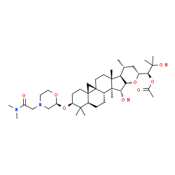 ChemSpider 2D Image | (3beta,9beta,15alpha,16alpha,23R,24S)-3-({(2S)-4-[2-(Dimethylamino)-2-oxoethyl]-2-morpholinyl}oxy)-15,25-dihydroxy-16,23-epoxy-9,19-cyclolanostan-24-yl acetate | C40H66N2O8