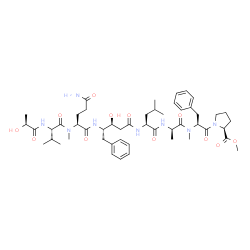 ChemSpider 2D Image | Methyl (2S)-1-[(2S,5R,8S,12S,13S,16S,19S,22S)-16-(3-amino-3-oxopropyl)-2,13-dibenzyl-12,22-dihydroxy-8-isobutyl-19-isopropyl-3,5,17-trimethyl-4,7,10,15,18,21-hexaoxo-3,6,9,14,17,20-hexaazatricosan-1-o
yl]-2-pyrrolidinecarboxylate | C50H74N8O12