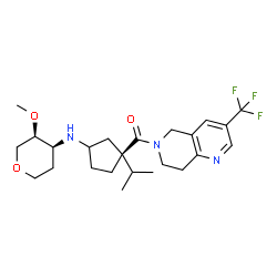 ChemSpider 2D Image | 1,5-Anhydro-2,3-dideoxy-3-{[(3S)-3-isopropyl-3-{[3-(trifluoromethyl)-7,8-dihydro-1,6-naphthyridin-6(5H)-yl]carbonyl}cyclopentyl]amino}-4-O-methyl-D-erythro-pentitol | C24H34F3N3O3