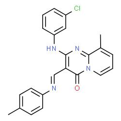 ChemSpider 2D Image | 2-[(3-Chlorophenyl)amino]-9-methyl-3-{(E)-[(4-methylphenyl)imino]methyl}-4H-pyrido[1,2-a]pyrimidin-4-one | C23H19ClN4O