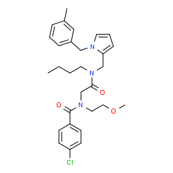 ChemSpider 2D Image | N-[2-(Butyl{[1-(3-methylbenzyl)-1H-pyrrol-2-yl]methyl}amino)-2-oxoethyl]-4-chloro-N-(2-methoxyethyl)benzamide | C29H36ClN3O3