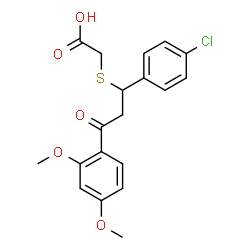 ChemSpider 2D Image | {[1-(4-Chlorophenyl)-3-(2,4-dimethoxyphenyl)-3-oxopropyl]sulfanyl}acetic acid | C19H19ClO5S