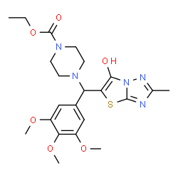 ChemSpider 2D Image | Ethyl 4-[(6-hydroxy-2-methyl[1,3]thiazolo[3,2-b][1,2,4]triazol-5-yl)(3,4,5-trimethoxyphenyl)methyl]-1-piperazinecarboxylate | C22H29N5O6S