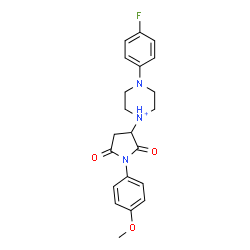 ChemSpider 2D Image | 4-(4-Fluorophenyl)-1-[1-(4-methoxyphenyl)-2,5-dioxo-3-pyrrolidinyl]piperazin-1-ium | C21H23FN3O3