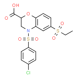 ChemSpider 2D Image | 4-[(4-Chlorophenyl)sulfonyl]-6-(ethylsulfonyl)-3,4-dihydro-2H-1,4-benzoxazine-2-carboxylic acid | C17H16ClNO7S2