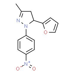 ChemSpider 2D Image | 5-(2-Furyl)-3-methyl-1-(4-nitrophenyl)-4,5-dihydro-1H-pyrazole | C14H13N3O3