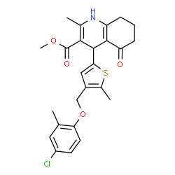 ChemSpider 2D Image | Methyl 4-{4-[(4-chloro-2-methylphenoxy)methyl]-5-methyl-2-thienyl}-2-methyl-5-oxo-1,4,5,6,7,8-hexahydro-3-quinolinecarboxylate | C25H26ClNO4S