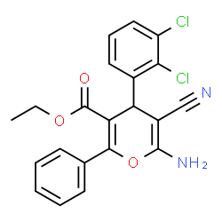 ChemSpider 2D Image | Ethyl 6-amino-5-cyano-4-(2,3-dichlorophenyl)-2-phenyl-4H-pyran-3-carboxylate | C21H16Cl2N2O3