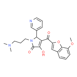 ChemSpider 2D Image | 1-[3-(Dimethylamino)propyl]-3-hydroxy-4-[(7-methoxy-1-benzofuran-2-yl)carbonyl]-5-(3-pyridinyl)-1,5-dihydro-2H-pyrrol-2-one | C24H25N3O5
