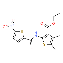 ChemSpider 2D Image | Ethyl 4,5-dimethyl-2-{[(5-nitro-2-thienyl)carbonyl]amino}-3-thiophenecarboxylate | C14H14N2O5S2