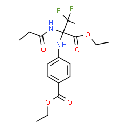 ChemSpider 2D Image | Ethyl 4-{[3-ethoxy-1,1,1-trifluoro-3-oxo-2-(propionylamino)-2-propanyl]amino}benzoate | C17H21F3N2O5