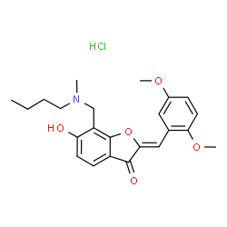 ChemSpider 2D Image | (2Z)-7-{[Butyl(methyl)amino]methyl}-2-(2,5-dimethoxybenzylidene)-6-hydroxy-1-benzofuran-3(2H)-one hydrochloride (1:1) | C23H28ClNO5