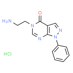 ChemSpider 2D Image | 5-(2-Aminoethyl)-1-phenyl-1,5-dihydro-4H-pyrazolo[3,4-d]pyrimidin-4-one hydrochloride (1:1) | C13H14ClN5O