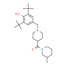 ChemSpider 2D Image | {1-[4-Hydroxy-3,5-bis(2-methyl-2-propanyl)benzyl]-4-piperidinyl}(3-methyl-1-piperidinyl)methanone | C27H44N2O2