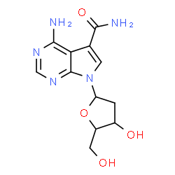 ChemSpider 2D Image | 4-Amino-7-(2-deoxypentofuranosyl)-7H-pyrrolo[2,3-d]pyrimidine-5-carboxamide | C12H15N5O4