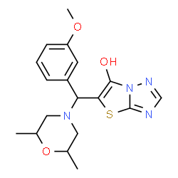 ChemSpider 2D Image | 5-[(2,6-Dimethyl-4-morpholinyl)(3-methoxyphenyl)methyl][1,3]thiazolo[3,2-b][1,2,4]triazol-6-ol | C18H22N4O3S