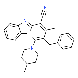 ChemSpider 2D Image | 2-Benzyl-3-methyl-1-(4-methyl-1-piperidinyl)pyrido[1,2-a]benzimidazole-4-carbonitrile | C26H26N4