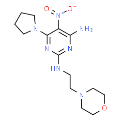 ChemSpider 2D Image | N~2~-[2-(4-Morpholinyl)ethyl]-5-nitro-6-(1-pyrrolidinyl)-2,4-pyrimidinediamine | C14H23N7O3