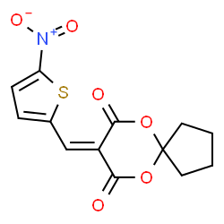 ChemSpider 2D Image | 8-[(5-Nitro-2-thienyl)methylene]-6,10-dioxaspiro[4.5]decane-7,9-dione | C13H11NO6S