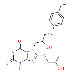 ChemSpider 2D Image | 7-[3-(4-Ethylphenoxy)-2-hydroxypropyl]-8-[(2-hydroxypropyl)sulfanyl]-3-methyl-3,7-dihydro-1H-purine-2,6-dione | C20H26N4O5S
