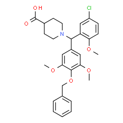 ChemSpider 2D Image | 1-{[4-(Benzyloxy)-3,5-dimethoxyphenyl](5-chloro-2-methoxyphenyl)methyl}-4-piperidinecarboxylic acid | C29H32ClNO6