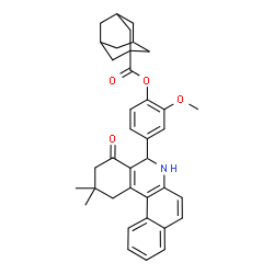 ChemSpider 2D Image | 4-(2,2-Dimethyl-4-oxo-1,2,3,4,5,6-hexahydrobenzo[a]phenanthridin-5-yl)-2-methoxyphenyl 1-adamantanecarboxylate | C37H39NO4