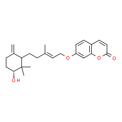 ChemSpider 2D Image | 7-({(2E)-5-[(3R)-3-Hydroxy-2,2-dimethyl-6-methylenecyclohexyl]-3-methyl-2-penten-1-yl}oxy)-2H-chromen-2-one | C24H30O4