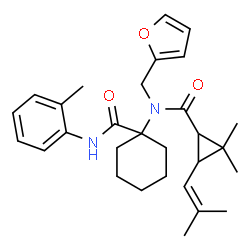 ChemSpider 2D Image | 1-(N-(furan-2-ylmethyl)-2,2-dimethyl-3-(2-methylprop-1-enyl)cyclopropanecarboxamido)-N-o-tolylcyclohexanecarboxamide | C29H38N2O3